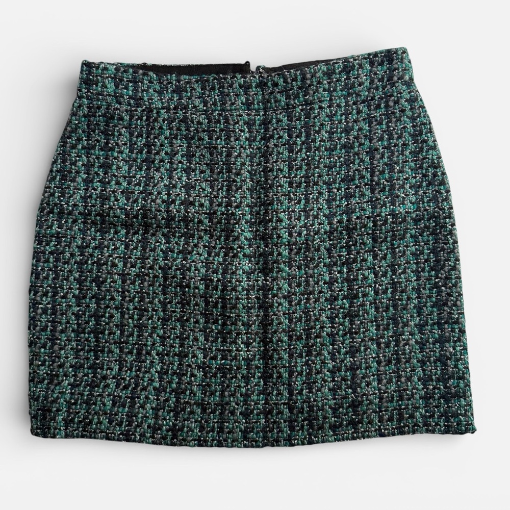NWT J.Crew 00 Teal Tweed Mini Skirt Wool Preppy Office Dark Academia Classic 00s